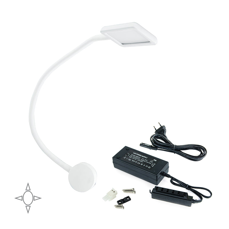 Applique Led Kuma Quadrato Braccio Flessibile Sensore Touch Luce Bianca Plastica Bianco Emuca