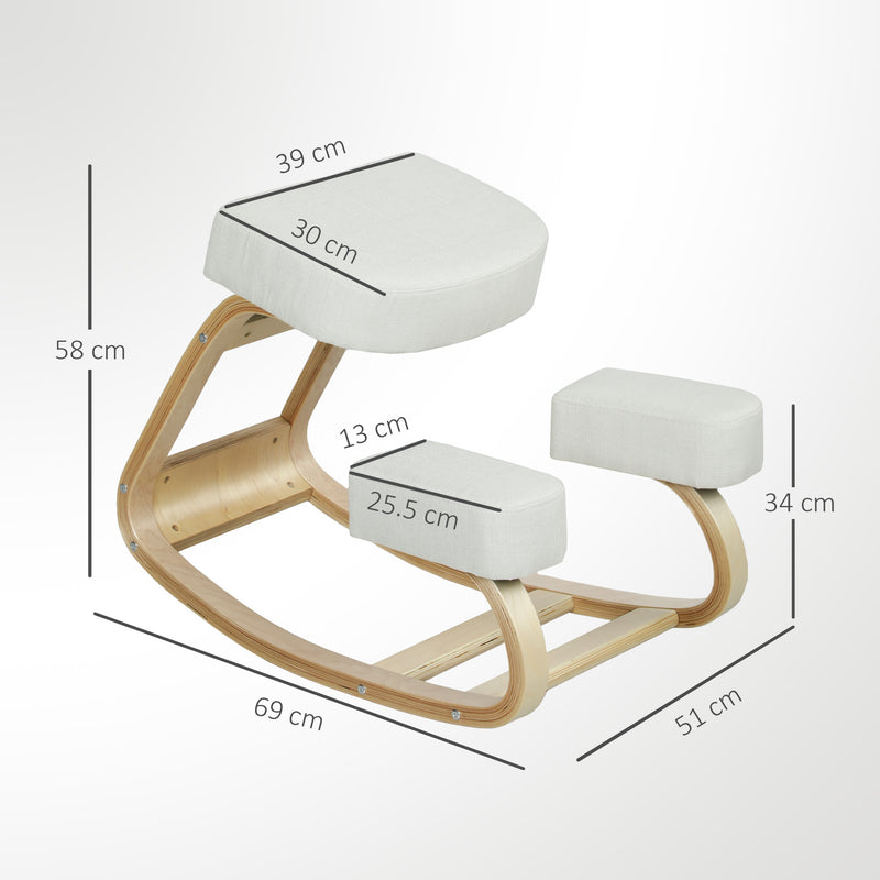 Sedia Ergonomica con Inginocchiatoio 51x69x58 cm in Legno di Betulla e Cuscini Crema  