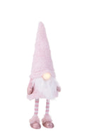 Pupazzo Natalizio Elfo con Molla e Led 45 cm in Tessuto e Plastica Bianco e Rosa
