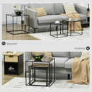 Set 3 Tavolini Quadrati Impilabili in Acciaio e Vetro Temperato Nero e Effetto Marmo