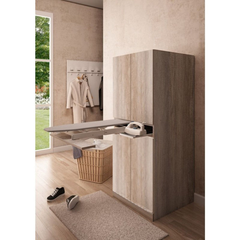 Mobile Lavanderia a Colonna per Lavatrice o Asciugatrice con Asse da Stiro e Ante Superiori 70x70x192A cm in Nobilitato Unika Grigio Cemento