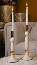 Porta Candele Strek Crema Set 2 Pz Ø9,5x30 cm - Ø9,5x25 cm in Ferro Crema e Oro      