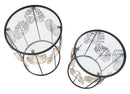 Tavolinetti Foglie Glam Coppia Ø38x55-33x50 cm in Ferro e Vetro Nero e Oro