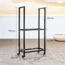 Portalegna da Esterno e Interno 60x30x119 cm a Due Livelli con Ruote in Acciaio Rinforzato Nero      