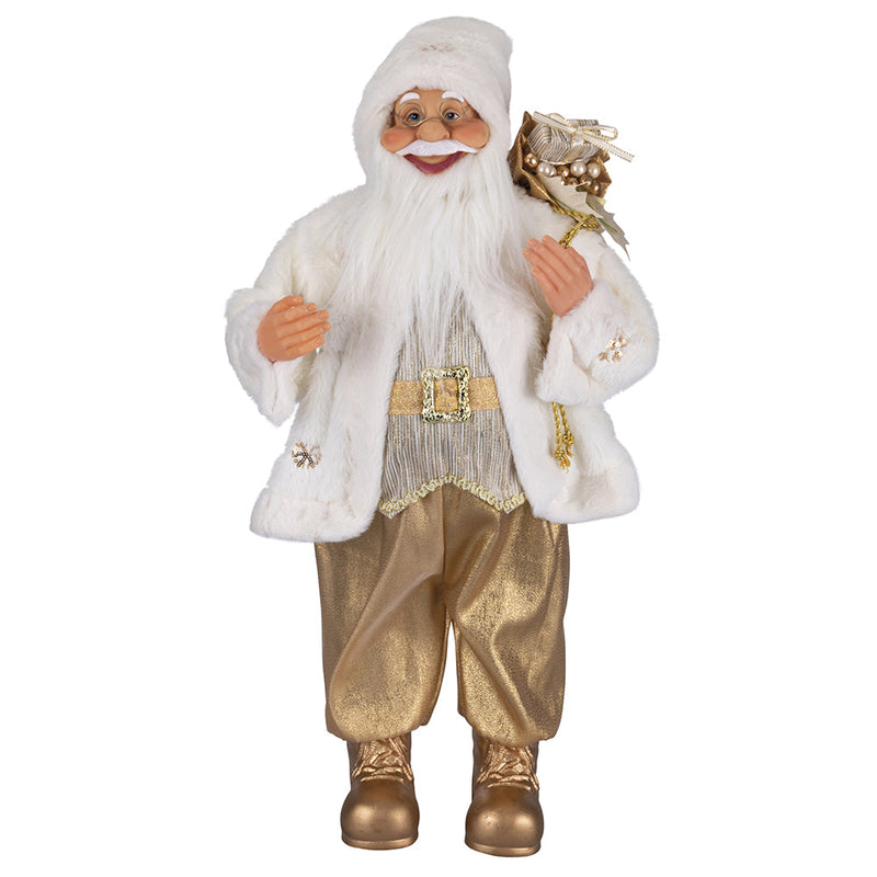 Pupazzo Babbo Natale H46 cm in Stoffa Oro e Bianco