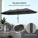 Ombrellone Doppio da Giardino 400x220x234H cm con Prese d'Aria e Manovella Nero e Grigio Scuro  