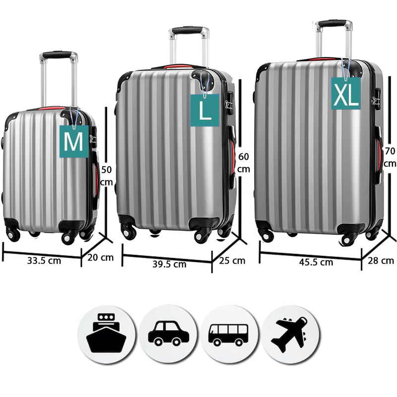 Set 3 Valigie Trolley Rigide da Viaggio Easy Roll Angoli Rinfornzati in ABS Argento  