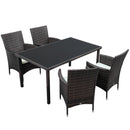 Set Tavolo e 4 Sedie da Giardino  Piano in Vetro in Rattan Marrone