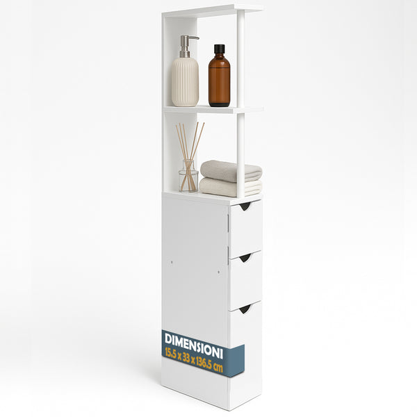 online Mobiletto Salvaspazio Bagno Multiuso 33x15x136 cm in Legno Bianco