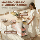 Tavolo Pieghevole per 6 Persone 168,2x85x73 cm con 2 Cassetti e 4 Ripiani in MDF e Legno di Pino Bianco      