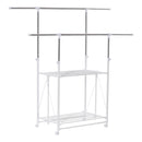 Appendiabiti Estensibile con 2 Ripiani Ruote e Altezza Regolabile in Acciaio 88-157x50x95-160 cm Bianco
