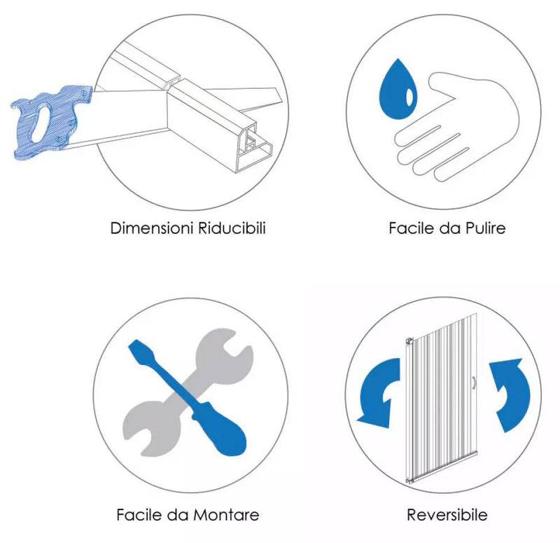 Porta Doccia 1 Anta a Soffietto in PVC H185 cm Dorini Bianco Varie Misure