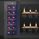 Cantinetta Vino Refrigerata per 12 Bottiglie Doppio Controllo Temperatura Ripiani Regolabili e Luci Nero    