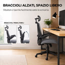 Sedia da Ufficio Ergonomica 71x66,5x114-126A cm con Braccioli Ribaltabili Poggiatesta e Appendiabiti in Poliestere Grigio Scuro      