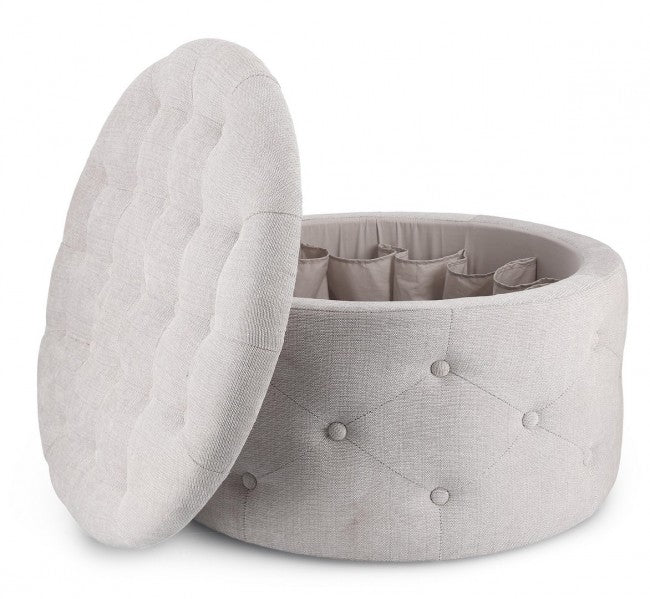 Pouf Contenitore Porta Scarpe Ø 70x40 cm Ernestine in Tessuto Grigio Chiaro