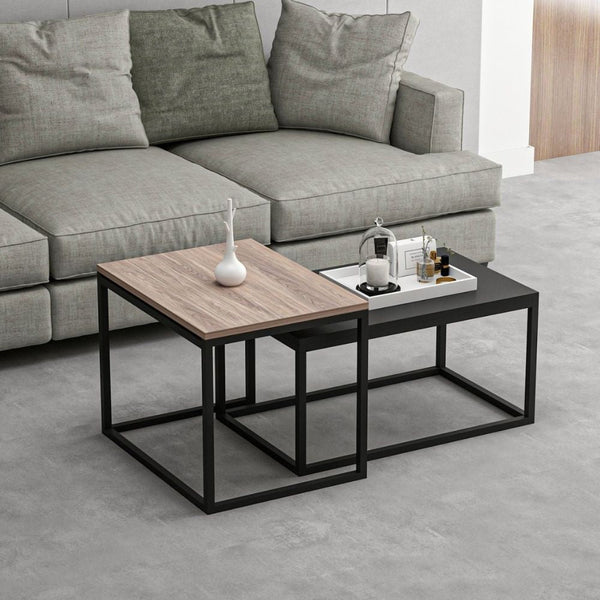 Ensemble de table basse Leka noir et noyer avec structure en métal prezzo