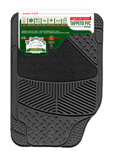 online Lot de 4 Tapis de Voiture Universels en Caoutchouc PVC et Moquette Noire Mr Posh 17170
