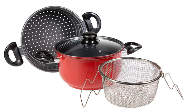 Set de Casseroles 4 Pièces en Aluminium Moulé Antiadhésif Collection Set Friggi Vapo Gris et Rouge prezzo