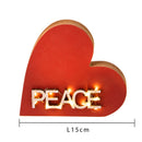 Set 2 Cuori Decorativo con Scritta Peace Led 17 cm in Legno e Metallo Rosso