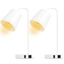 Set 2 Lampade da Tavolo Moderne con Porte USB Attacco E27 in Acciaio Bianco      