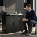 Mobile 60x40x56 cm con 3 Cassetti Mensola Regolabile Supporto Stampante e Serratura in Truciolato Nero      