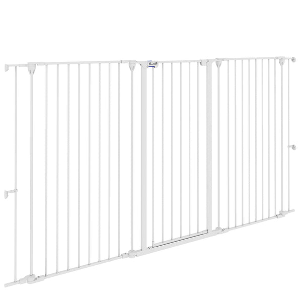 acquista Cancelletto per Cani a 3 Pannelli Pieghevoli 206x120 cm Doppio Blocco in Acciaio e Plastica Bianco
