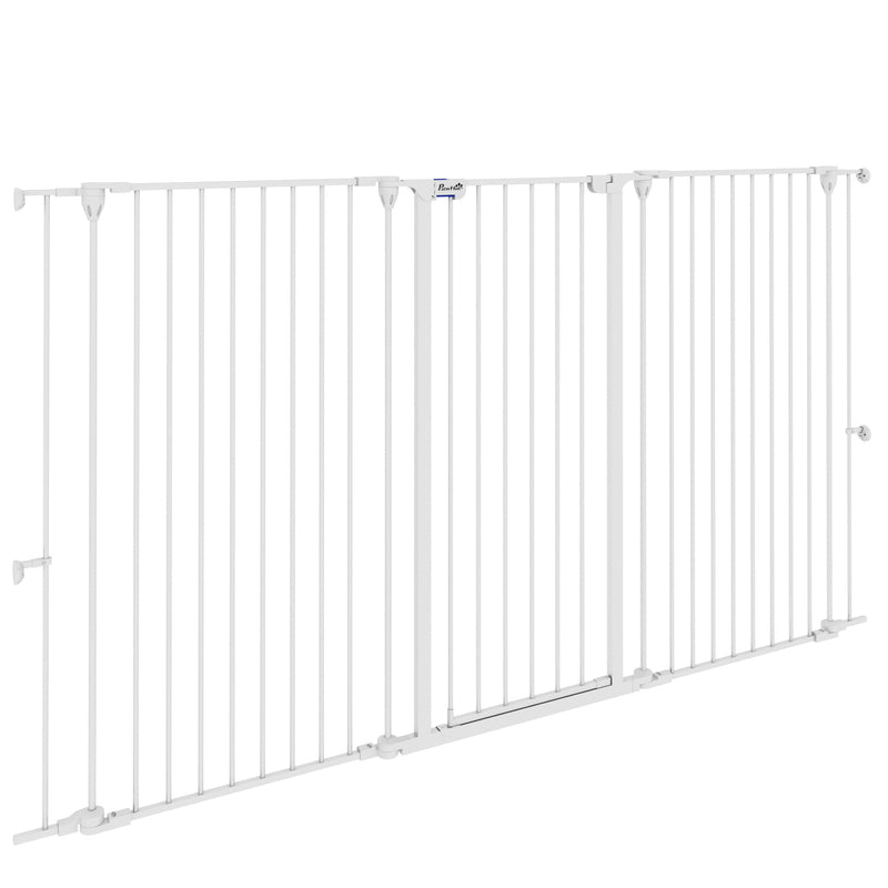 Cancelletto per Cani a 3 Pannelli Pieghevoli 206x120 cm Doppio Blocco in Acciaio e Plastica Bianco  