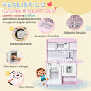 Cucina Giocattolo per Bambini con Fornelli Luci e Suoni Microonde Distributore d'Acqua in MDF e PP Rosa      