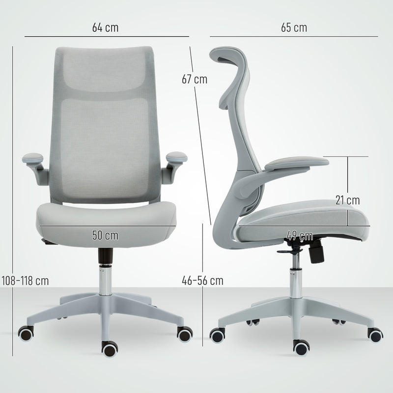 Sedia da Ufficio Ergonomica con Braccioli Regolabili Schienale a Rete e Poggiatesta Grigio      
