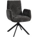 Poltrona Girevole da Camera da Letto 60x61x88 cm con Gambe Angolate in Acciaio in Tessuto Effetto Lino Nero      