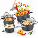 Batteria di Pentole 7 Pezzi Pentole Adatte a Tutti Piani Cottura con Coperchi in Acciaio Inox Grigio      