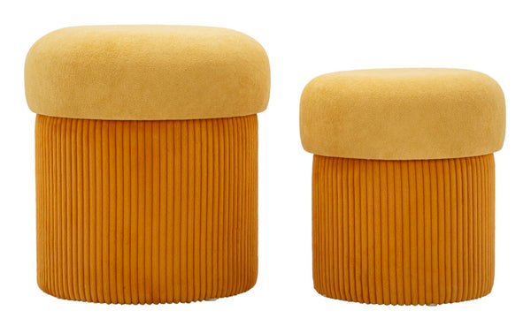 Puff con Contenitore Aspen Senape Set 2 Pz Ø42x44 cm - Ø35x37 cm in MDF e Spugna e Poliestere Senape acquista