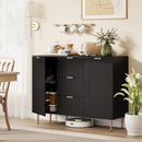 Credenza Moderna Canettata 120x40x89,5 cm con 3 Cassetti 2 Armadietti e Ripiani Regolabili Legno e Metallo Nero      
