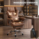 Sedia da Ufficio Massaggiante a 6 Punti Reclinabile 76x77x115-123 cm con Cuscino Lombare e Poggiapiedi in Pelle PU Marrone      