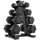 Set 8 Pesi Manubri con Supporto Coppie da 2-5-8-10 Kg in Ghisa Rivestita in Gomma Nero   