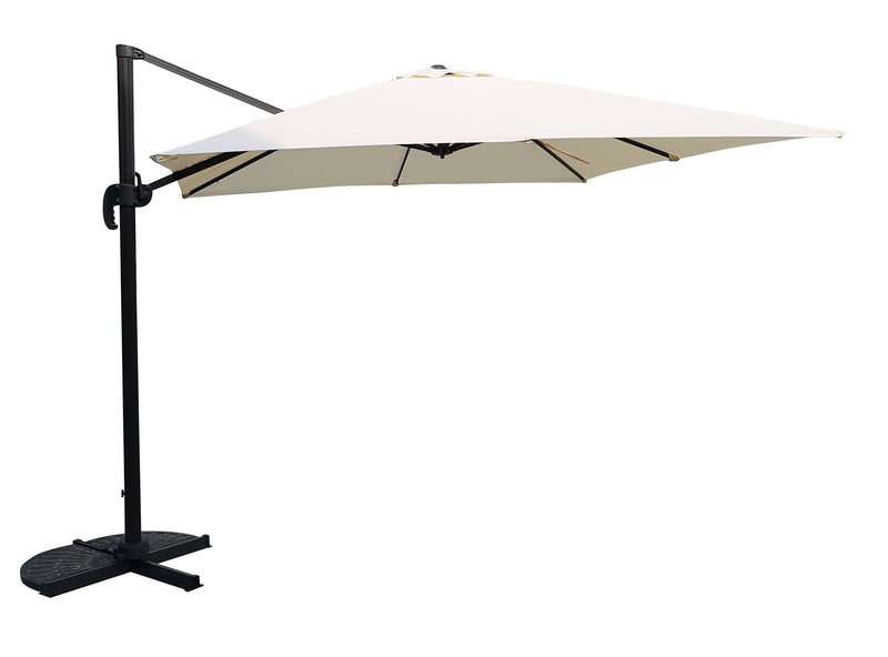 Ombrellone Decentrato da Giardino 3x3x2,5m Palo in Alluminio Copertura Ecrù