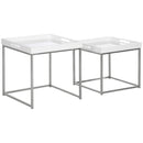 Set da 2 Tavolini da Caffè Impilabili con Finitura Lucida e Telaio in Acciaio Bianco