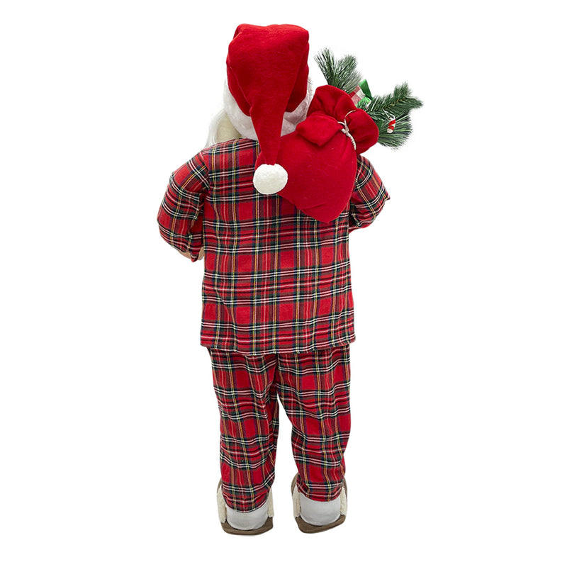 Babbo Natale Pigiama Rosso Scozzese H110 cm con Mini Lucciole e Suoni