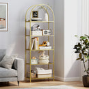 Scaffale Libreria Portaoggetti ad Arco 60x30x175 cm a 5 Ripiani in Acciaio e Vetro Temperato Oro   