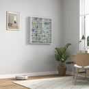 Bacheca Portaoggetti 80x9,5x83 cm a 5 Ripiani Regolabili con Ante in Vetro in Pannello Truciolare Bianco      