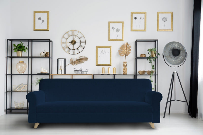 Copridivano 1, 2 E 3 Posti Elasticizzato in Tessuto Blu Scuro