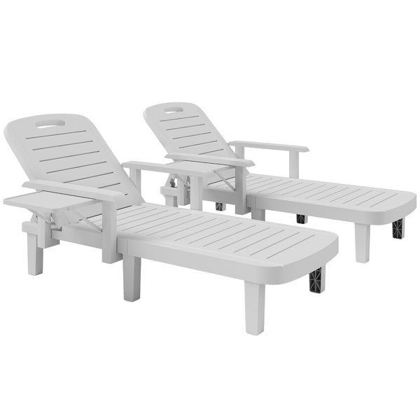Set 2 Sdraio da Giardino Regolabili 79x158x88 cm con Tavolino e Braccioli in Polipropilene Bianco prezzo