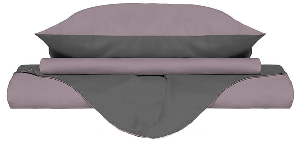 Housse de couette avec sac et taies d'oreiller double face vieux rose/fumée différentes tailles sconto