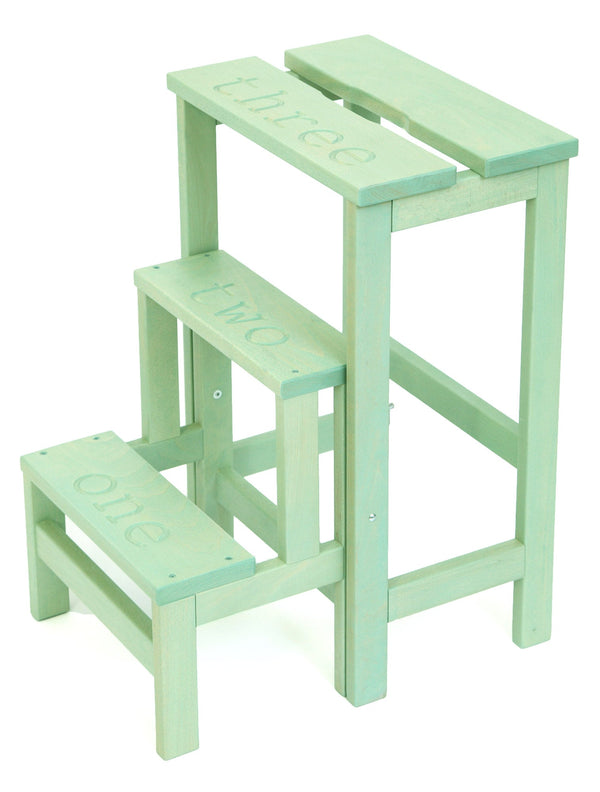 sconto Tabouret échelle 60x40x46 cm en bois vert sauge