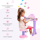 Pianola 32 Tasti con Sgabello e Microfono Karaoke Mp3 e Registratore Rosa