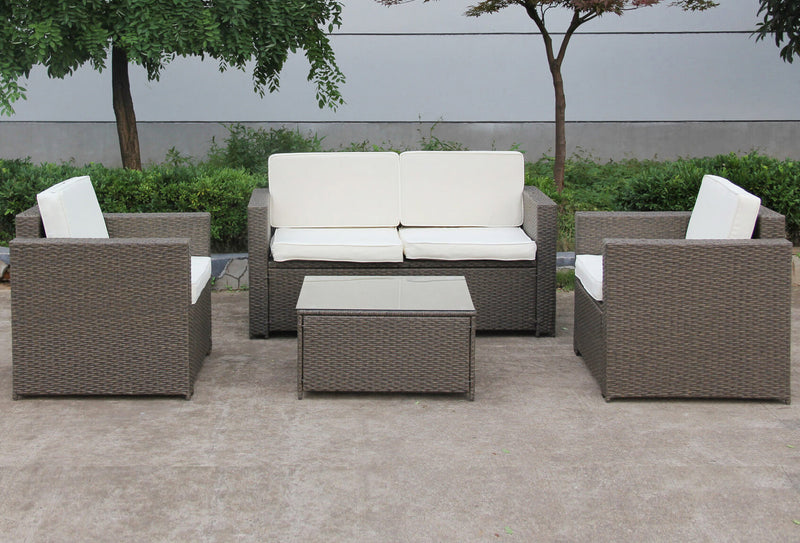 Set Salotto da Giardino in Polyrattan Divano 2 Poltrone e Tavolino Bauer Maiorca Marrone