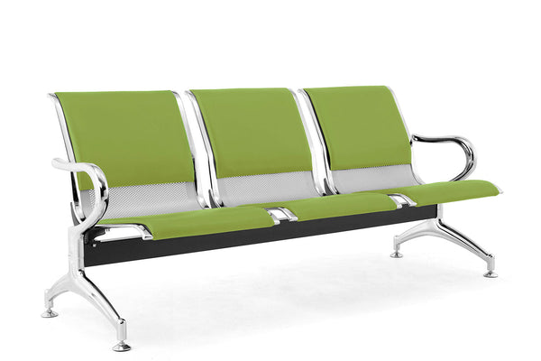 prezzo Banc de bureau pour salle d'attente 3 places avec coussin en acier et simili cuir argent/pistache