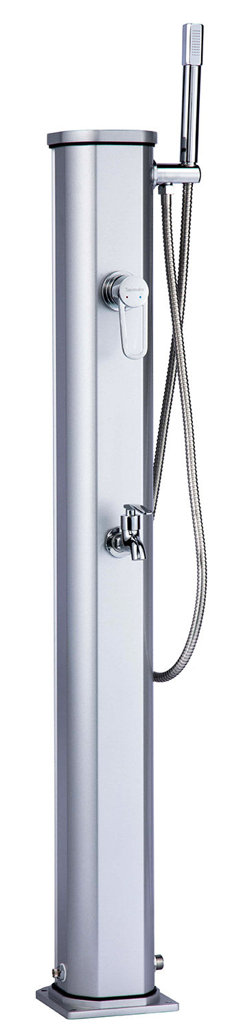 Mini douche de jardin solaire 20L mitigeur lave-pieds et douchette en aluminium métallique sconto