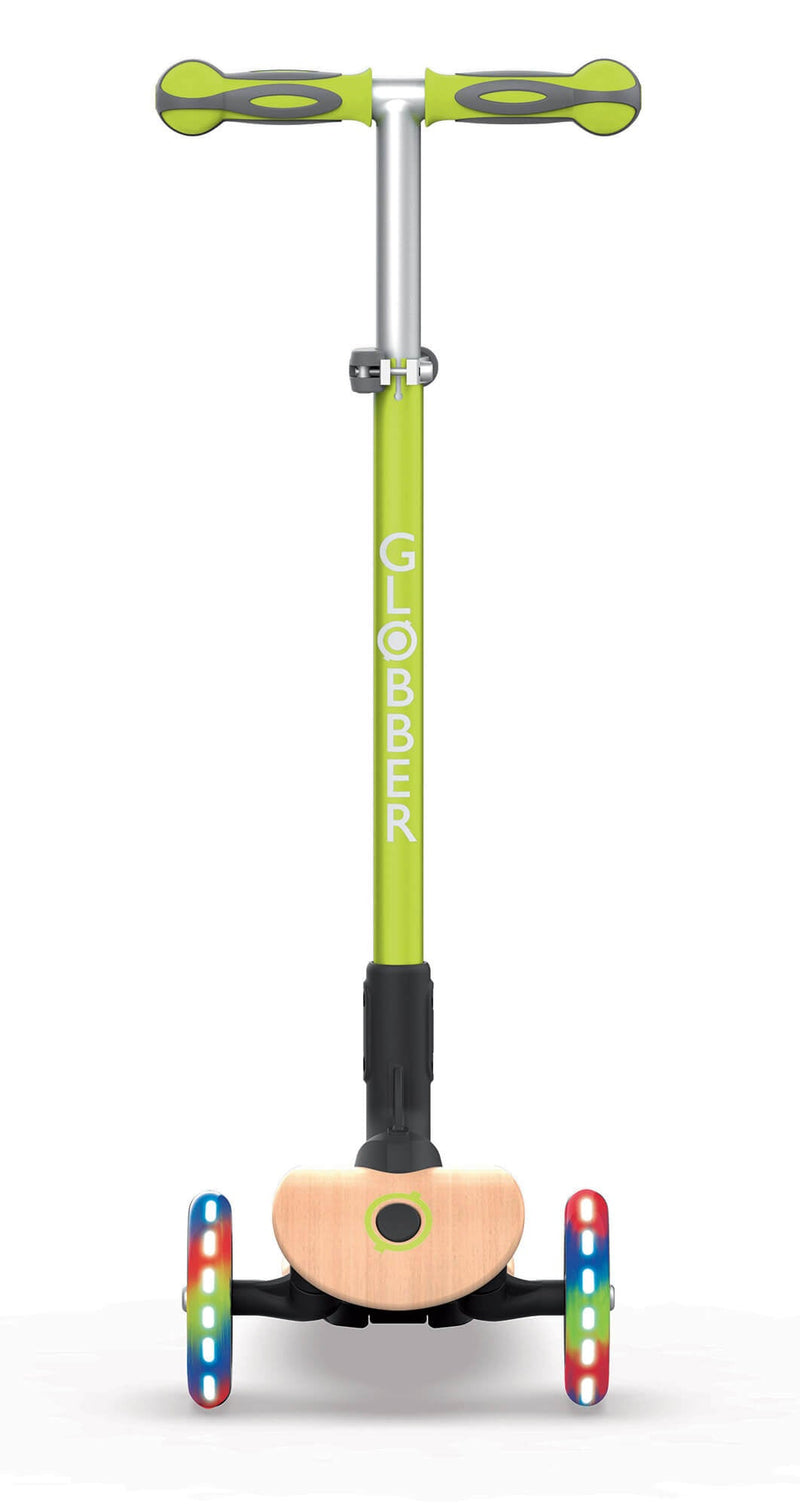 Monopattino 3 Ruote a LED Pieghevole 3 Altezze Max 50 Kg Globber Primo Foldable Wood Verde Lime