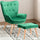 Poltrona Stile Scandinavo con Schienale Alto e Poggiapiedi In Velluto e Gambe in Legno Verde